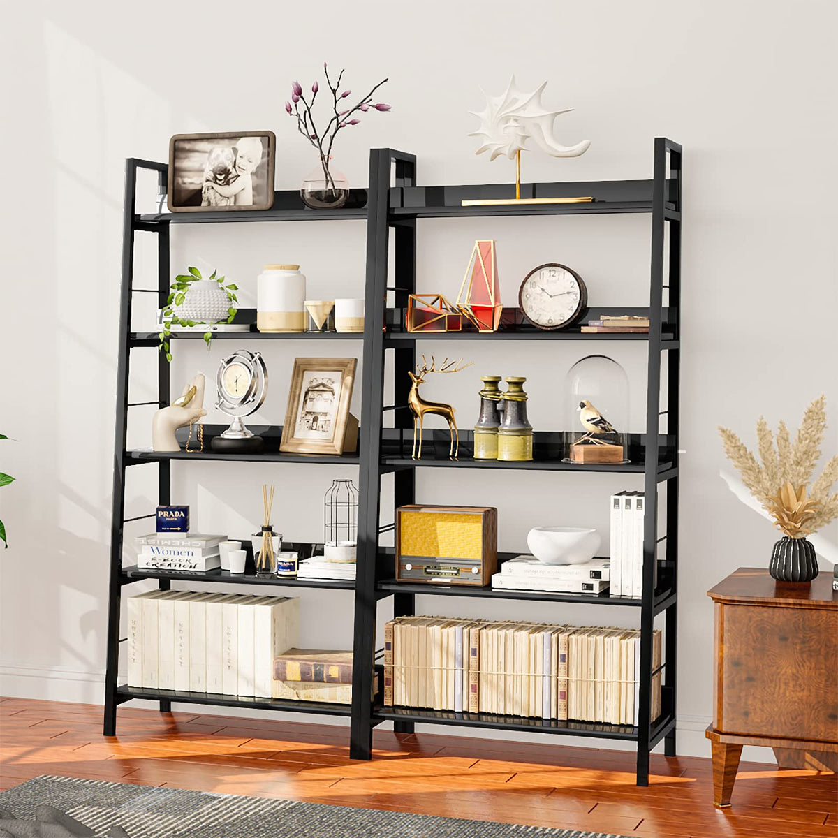 Black 5 Shelf Wood and Metal Bookshelf T628