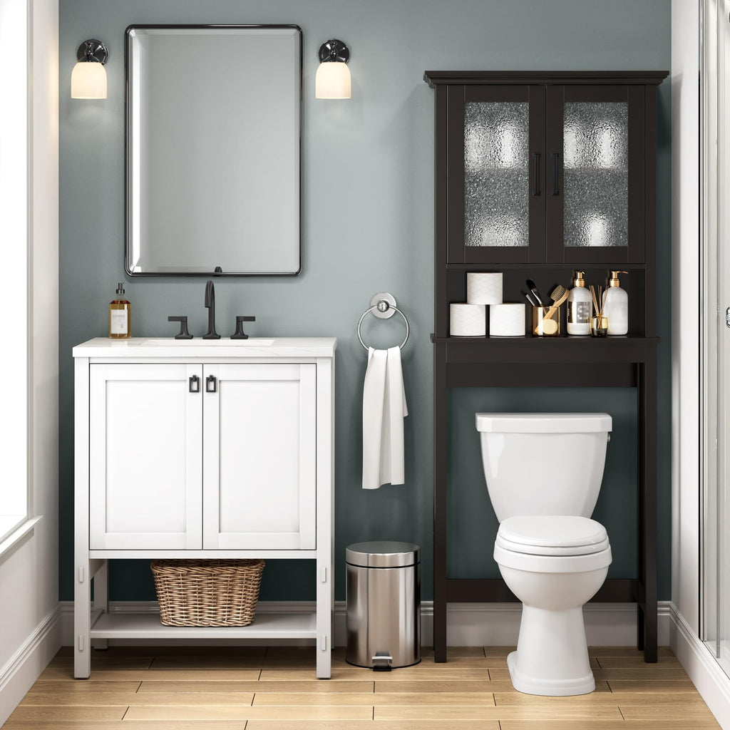 Over Toilet Storage Cabinet with Glass Doors and Adjustable Shelf X9058