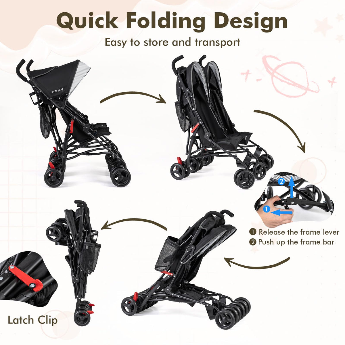 Lightweight Double Umbrella Stroller with Cup Holder and Adjustable Canopy B1335