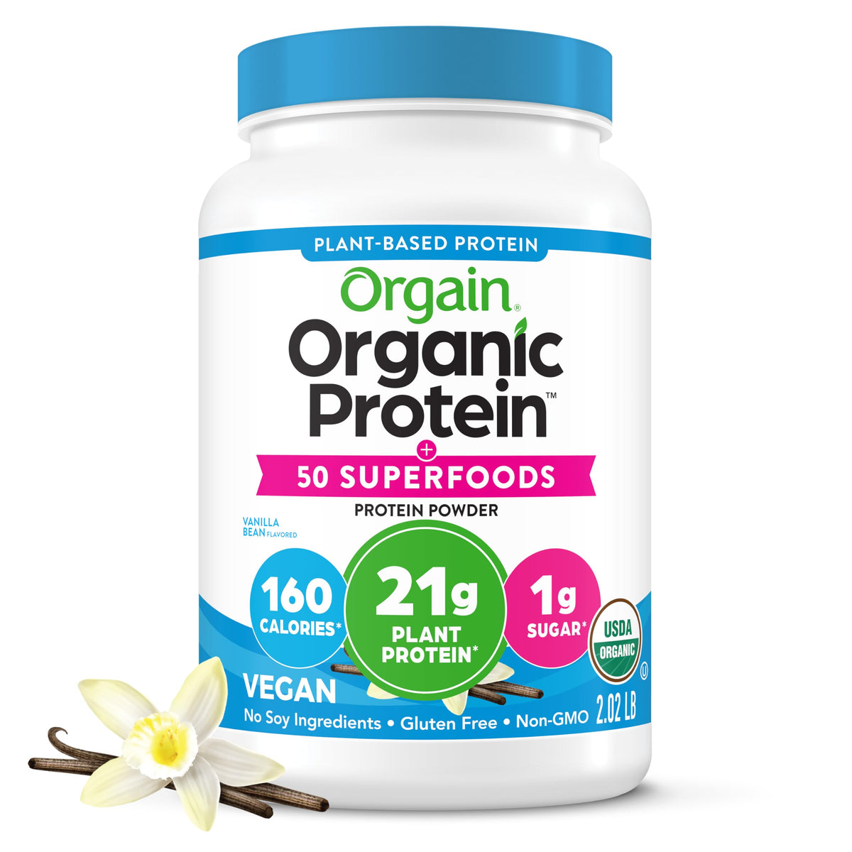 Organic Vegan 21g Protein Superfoods Powder Vanilla Bean 2.02lb D524317