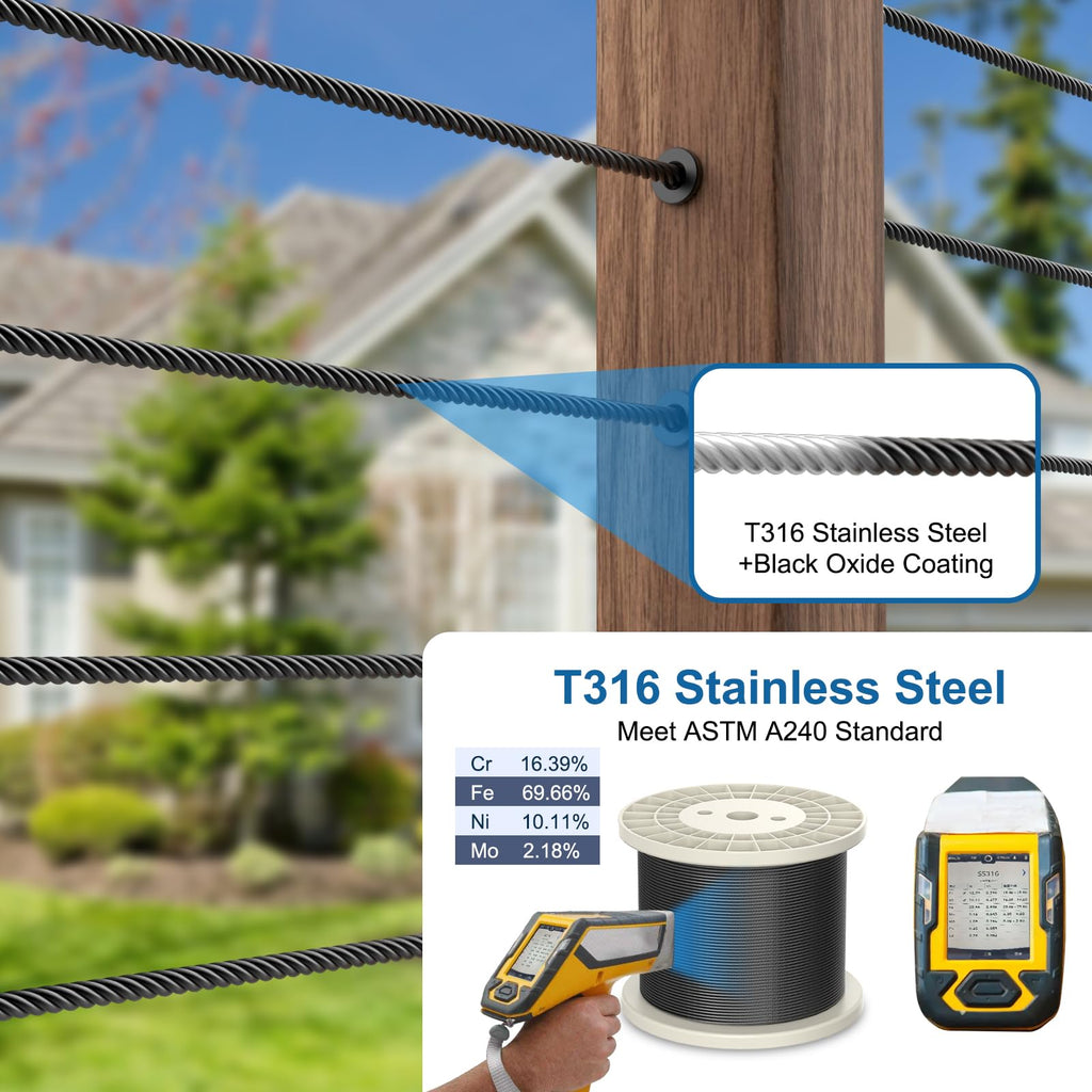 1000FT 1/8" Black Stainless Steel Cable with Cutter P6515