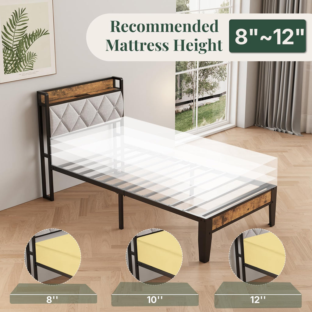 Twin Bed Frame with Headboard and Charging Plug Z386124