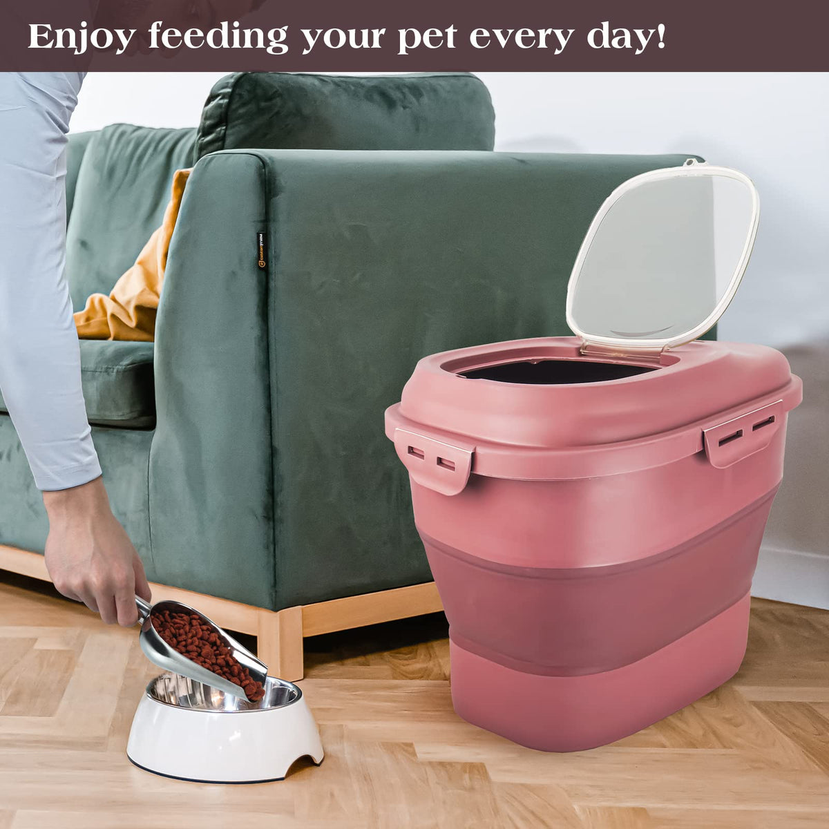 Airtight Collapsible Pet Food Storage Container with Scoop N226575