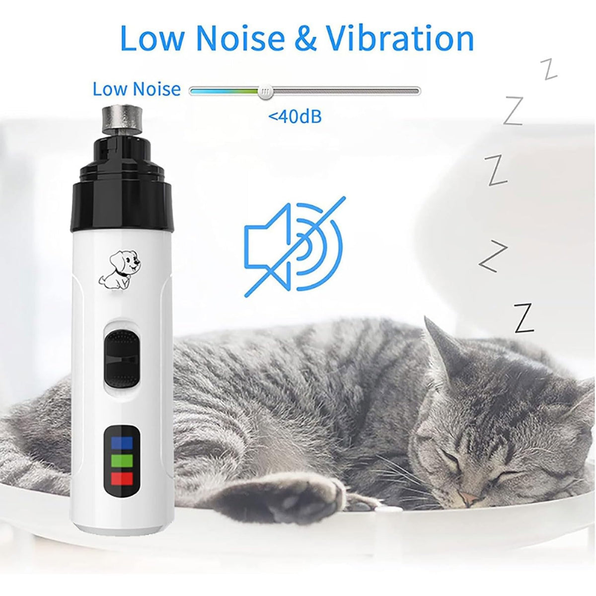 Electric Dog Nail Grinder & Trimmer Rechargeable Quiet Low Vibration Pet Grooming Tool with LED Light 2Pcs T433