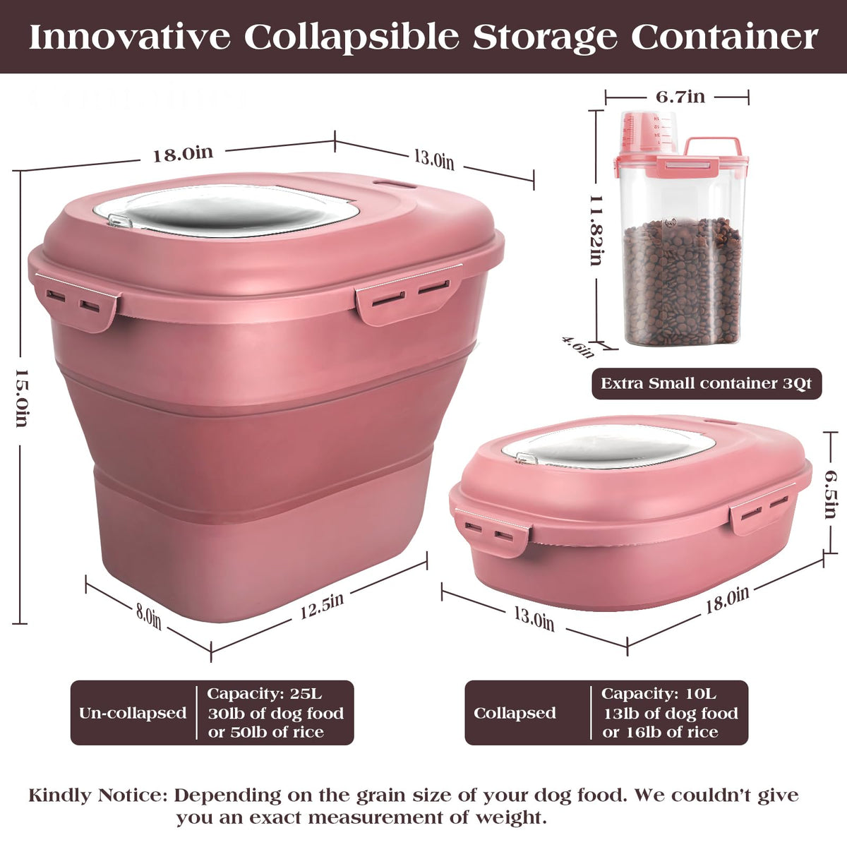 Airtight Collapsible Pet Food Storage Container with Scoop N226575