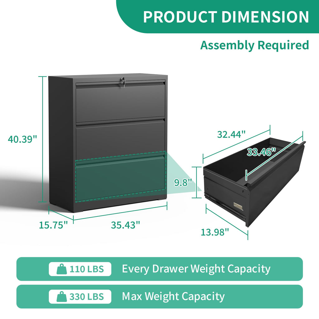 Black 3 Drawer Locking Metal File Cabinet F3689