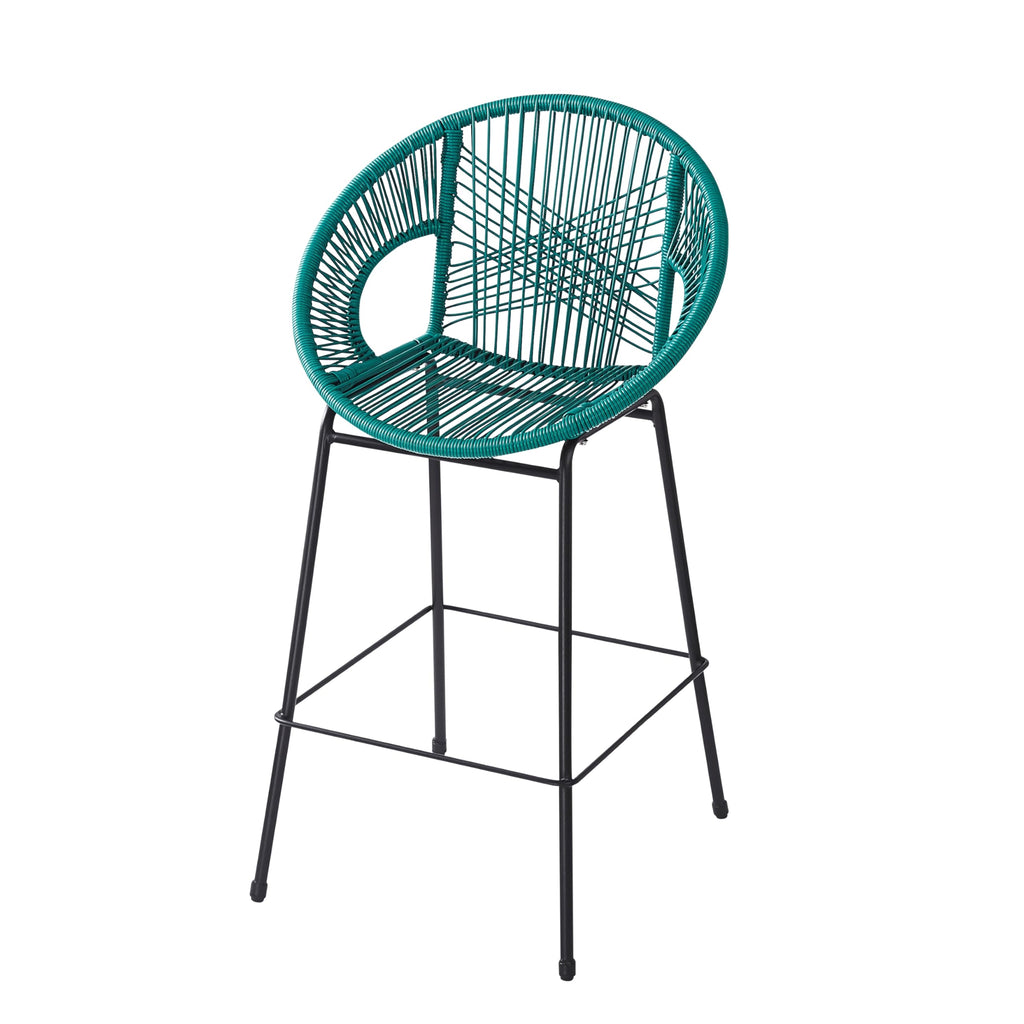 Teal Faux Wicker Outdoor Bar Stool, Set of 2 E97142