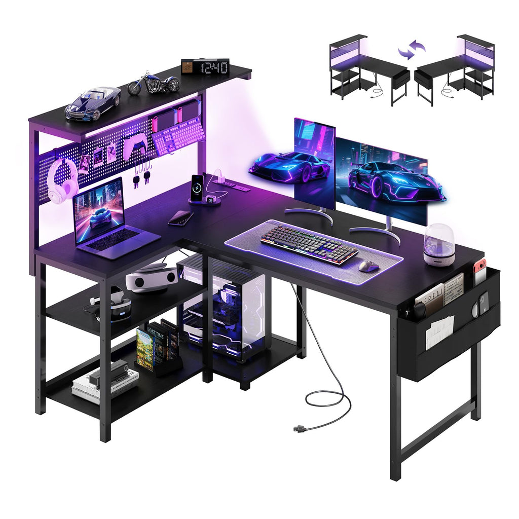 47in Black L Shaped Gaming Desk with Pegboard G185