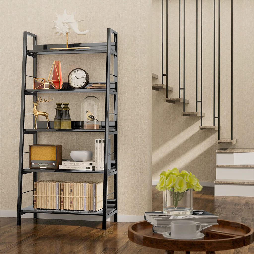 Black 5 Shelf Wood and Metal Bookshelf T628