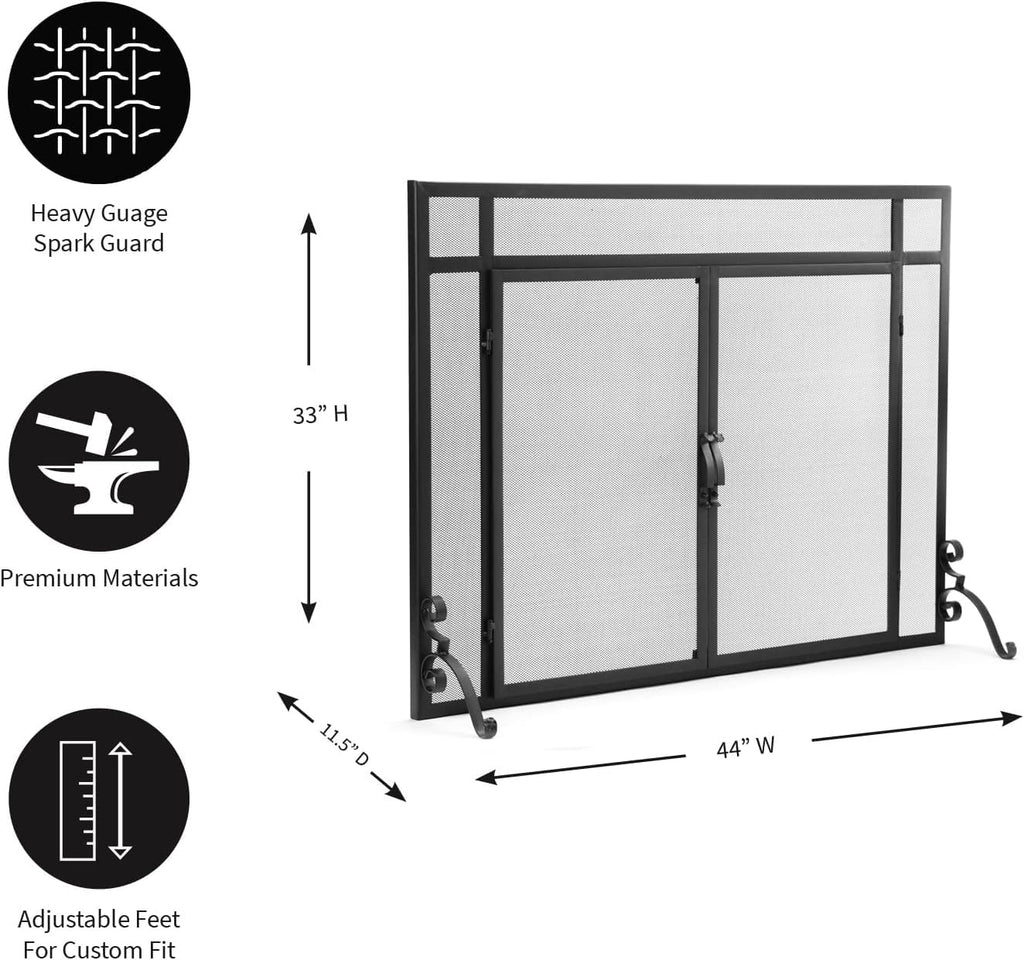 Black Metal Fireplace Screen with Hinged Doors E3846