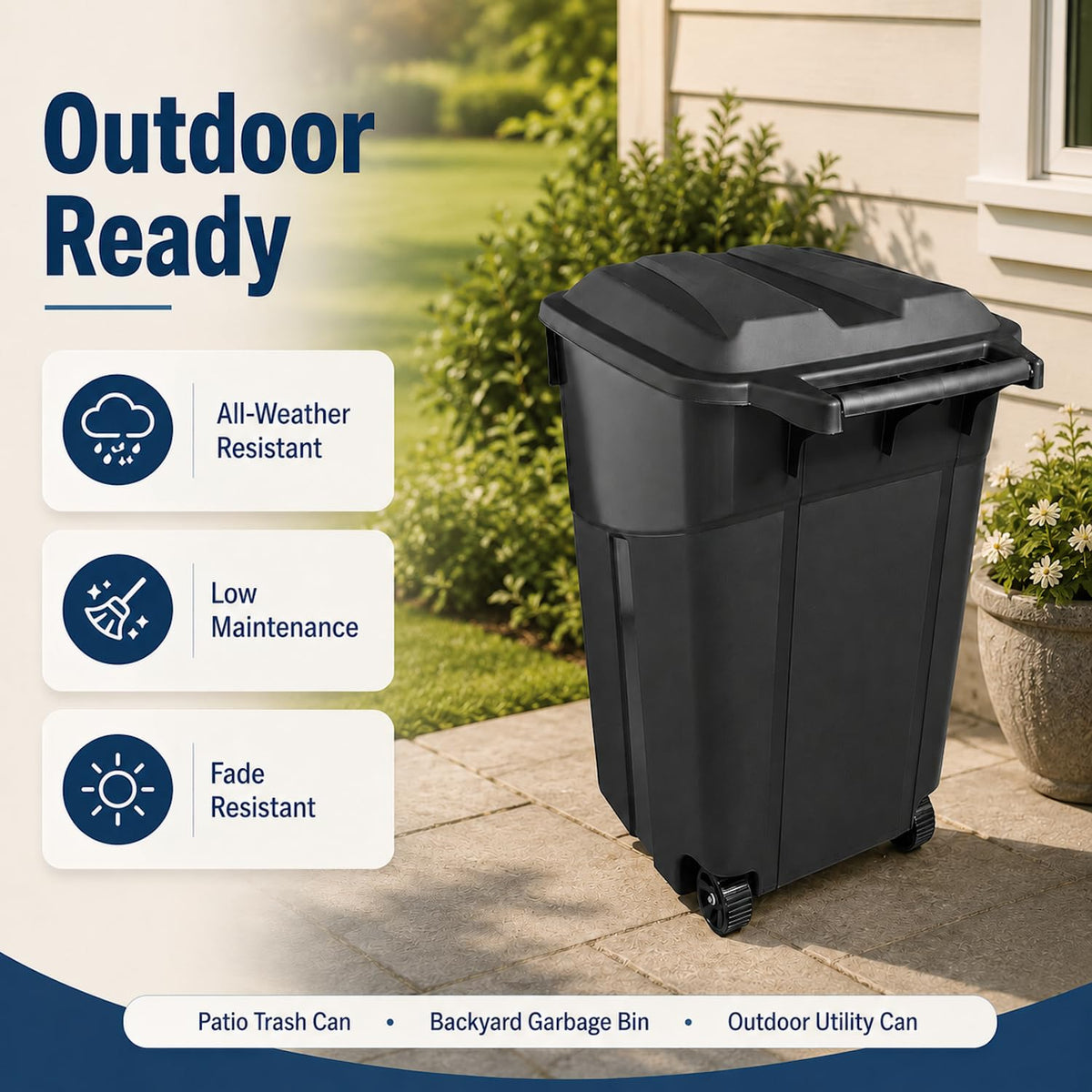 45 Gallon Wheeled Outdoor Trash Can with Lid L4646