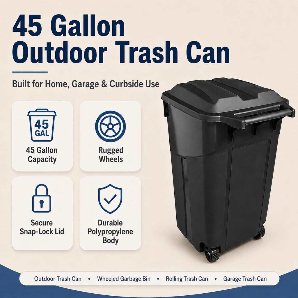 45 Gallon Wheeled Outdoor Trash Can with Lid L4646