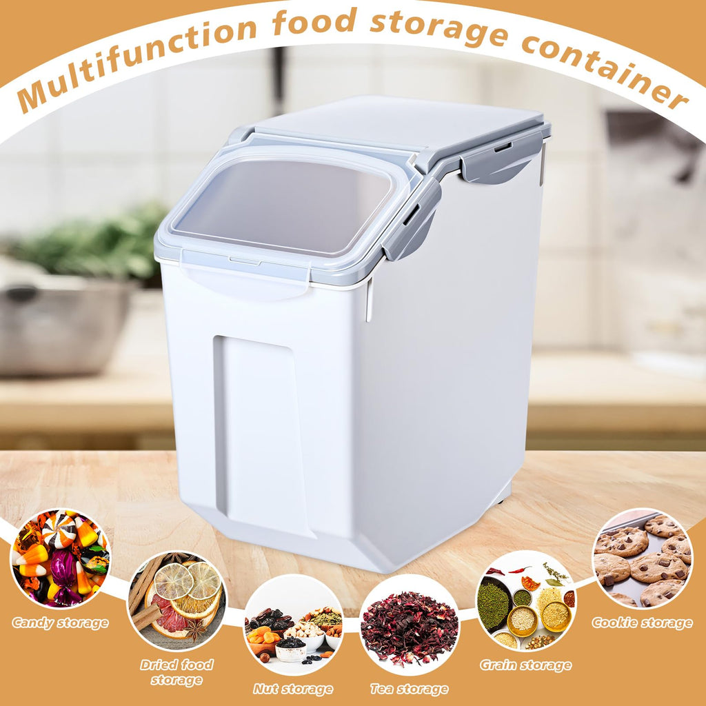 4 Pack 30 LB Airtight Dog Food Storage Container with Wheels Gray F146039