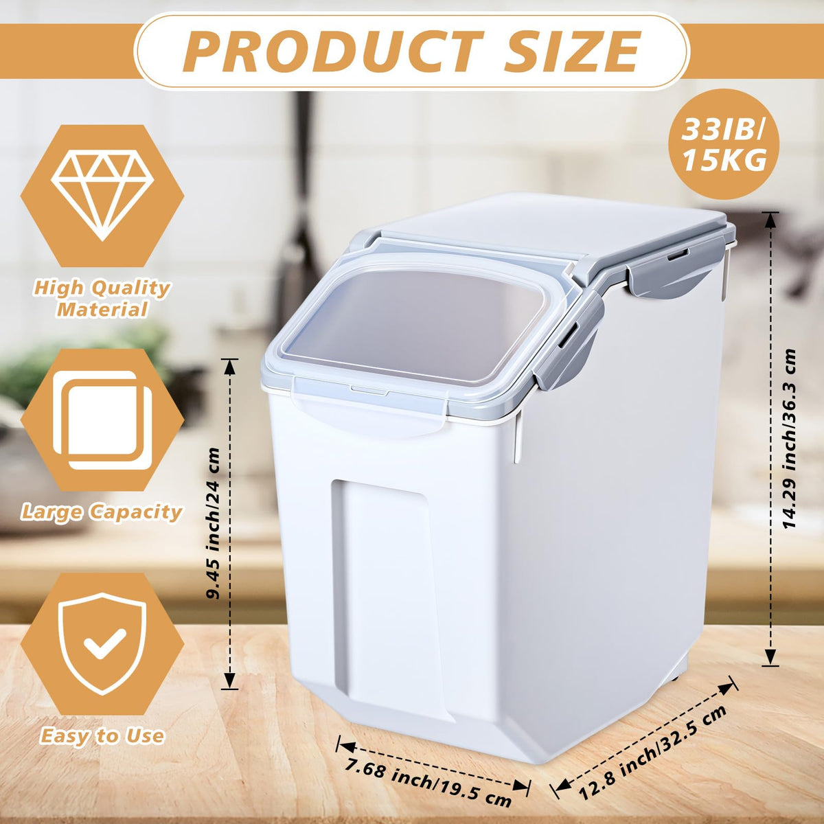 4 Pack 30 LB Airtight Dog Food Storage Container with Wheels Gray F146039