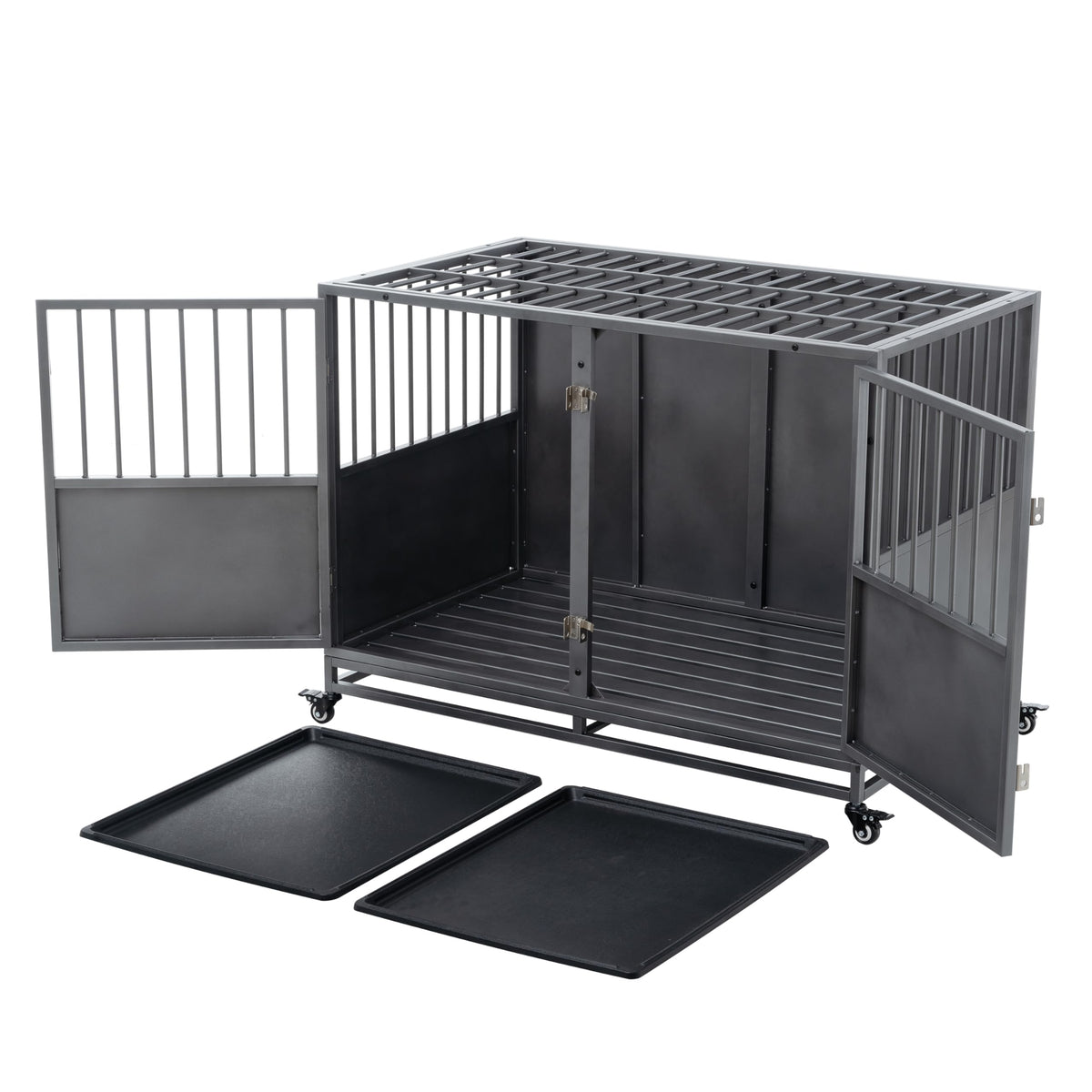48 inch Heavy Duty Folding Metal Dog Cage with Divider Panel U28098