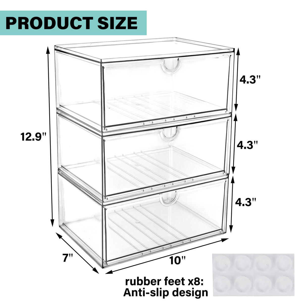 Acrylic Makeup Organizer, 3 Pack Stackable Clear Storage Drawers K479