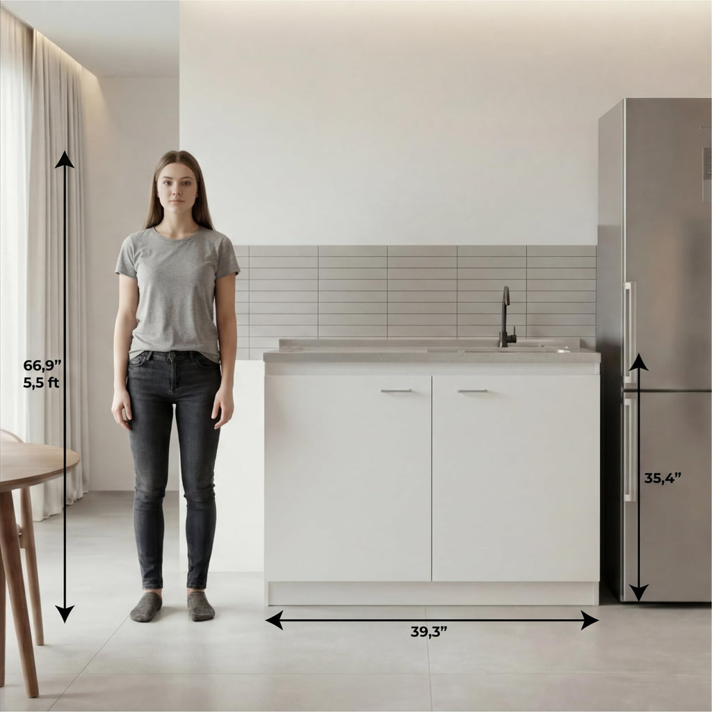 White 39 in Kitchen Sink Cabinet with Stainless Steel Top Y45143