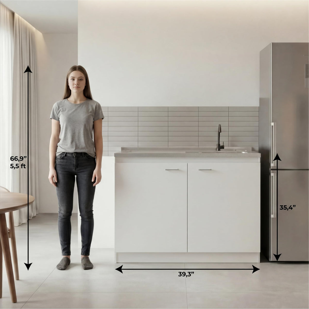 White 39 in Kitchen Sink Cabinet with Stainless Steel Top Y45143