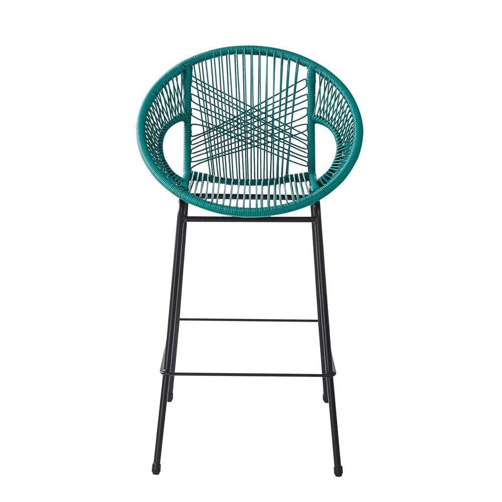 Teal Faux Wicker Outdoor Bar Stool, Set of 2 E97142