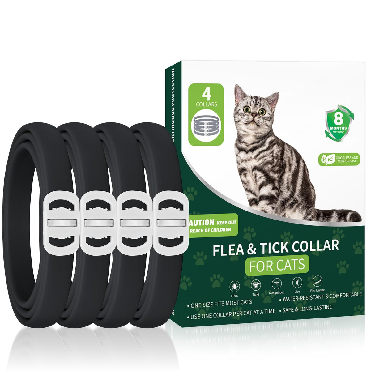 Black 4-Pack Cat Flea and Tick Collar P6932