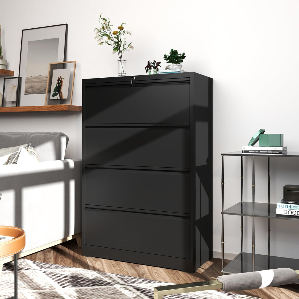 Black 4 Drawer Metal Lateral File Cabinet with Lock Z209