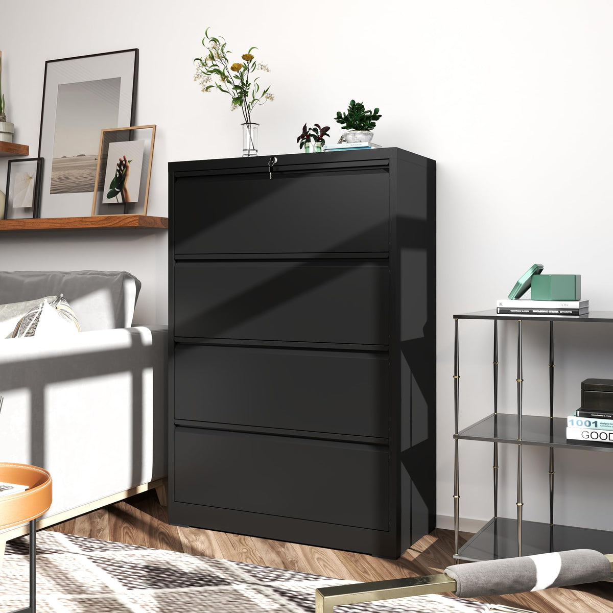 Black 4 Drawer Metal Lateral File Cabinet with Lock Z209