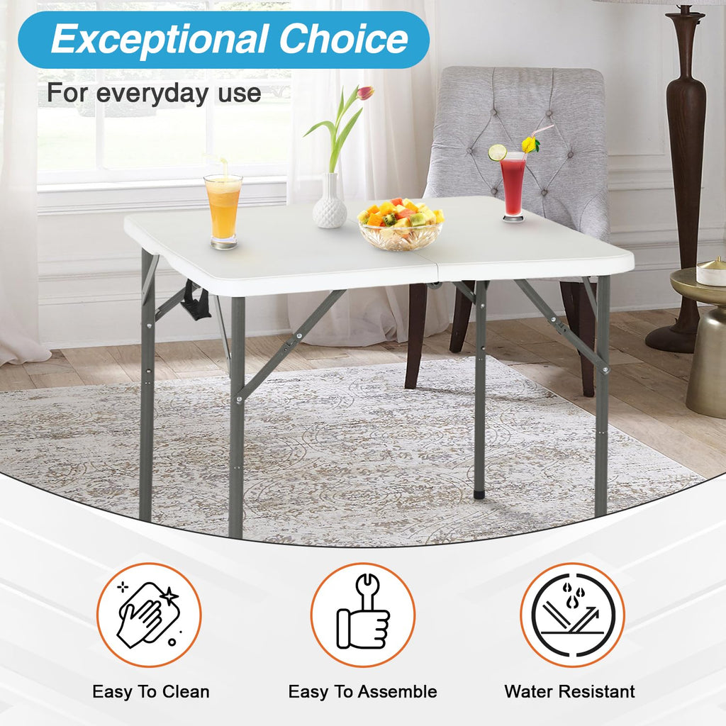 34" White Portable Plastic Folding Table E556908