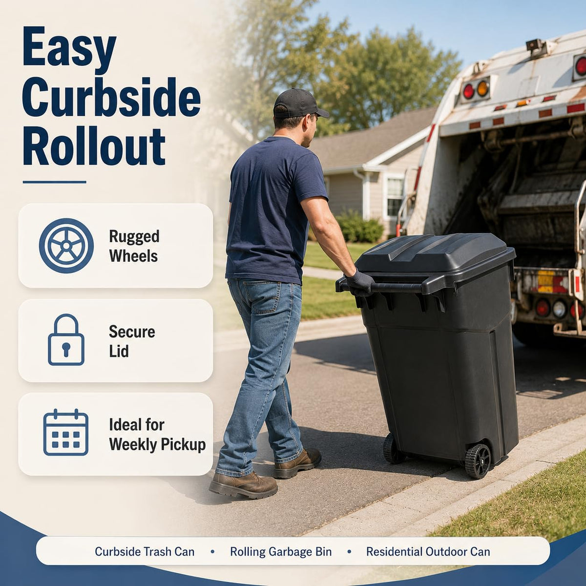 45 Gallon Wheeled Outdoor Trash Can with Lid L4646