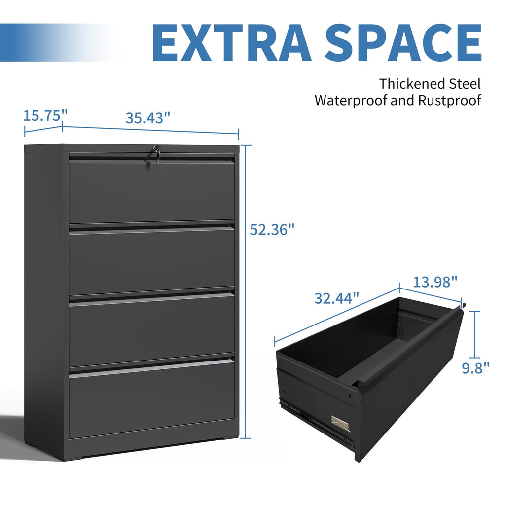 Black 4 Drawer Metal Lateral File Cabinet with Lock Z209