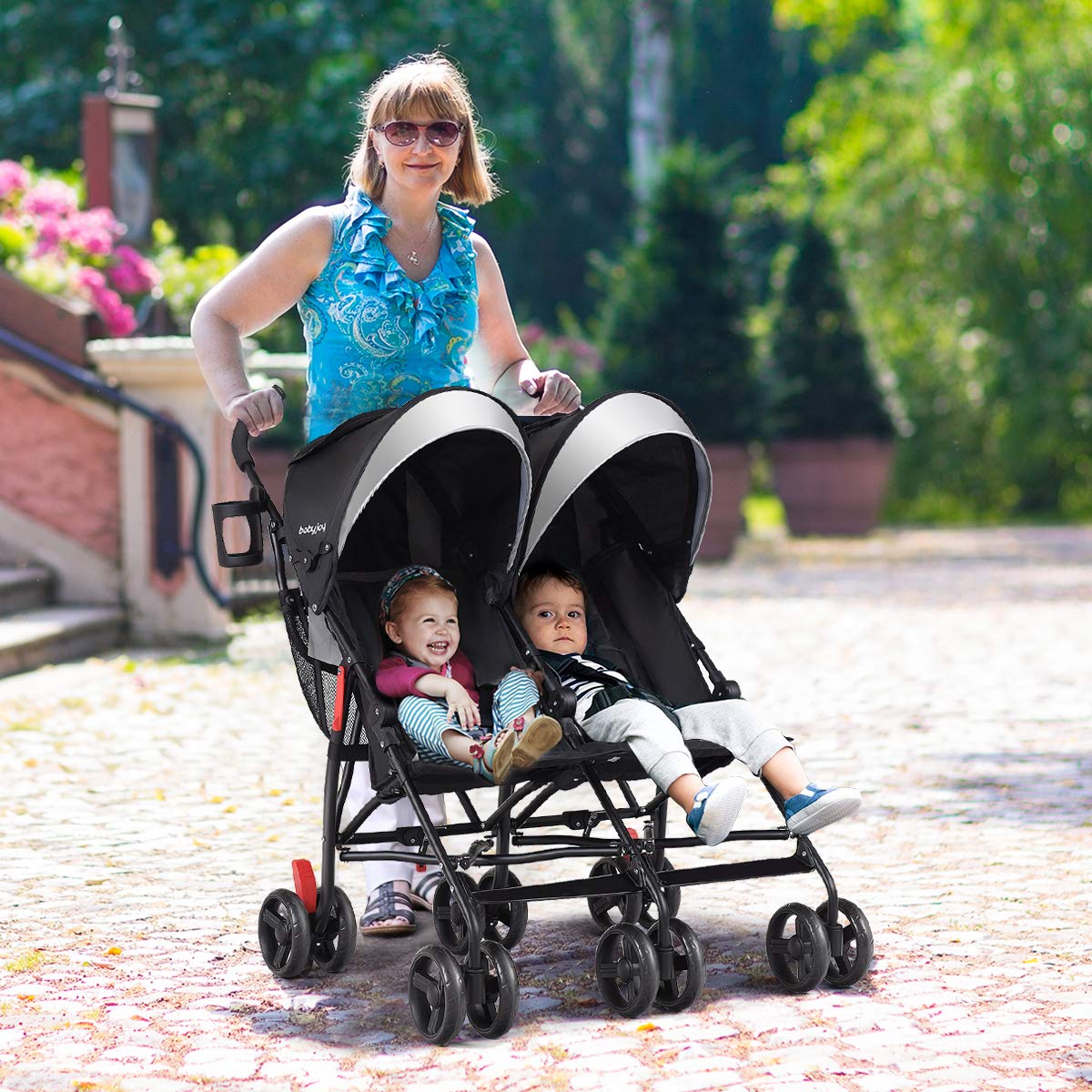 Lightweight Double Umbrella Stroller with Cup Holder and Adjustable Canopy B1335