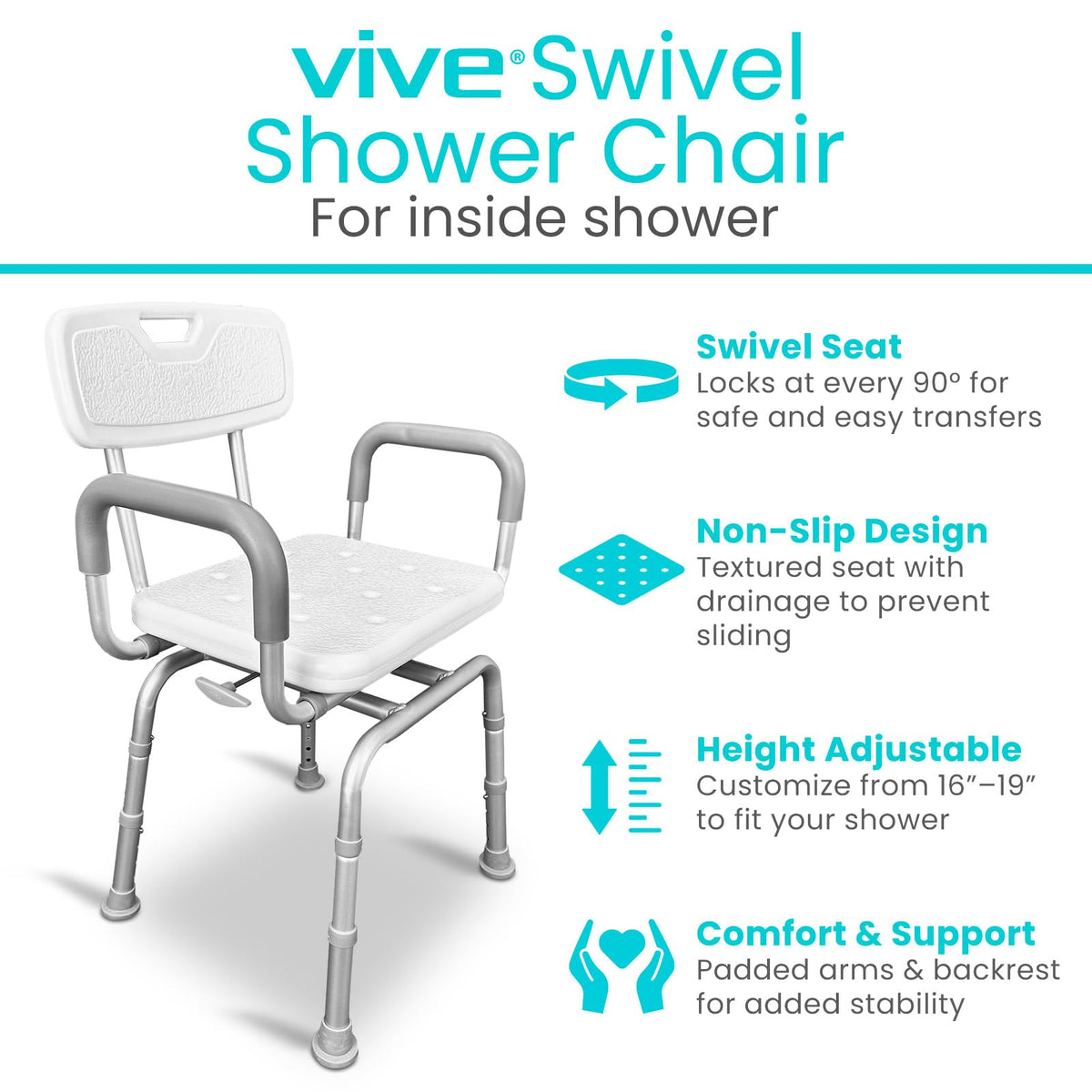 Swivel Shower Chair with Removable Back & Arms U9663