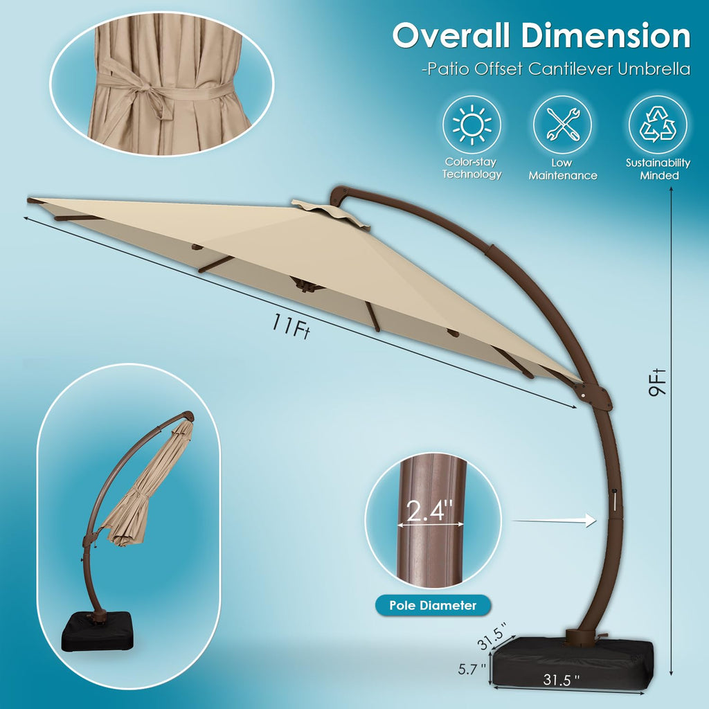 11-FT Patio Offset Cantilever Umbrella with Base H4641