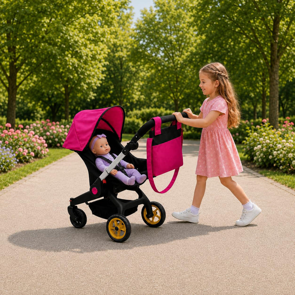 Pink Convertible 2 in 1 Doll Stroller and Car Seat O639