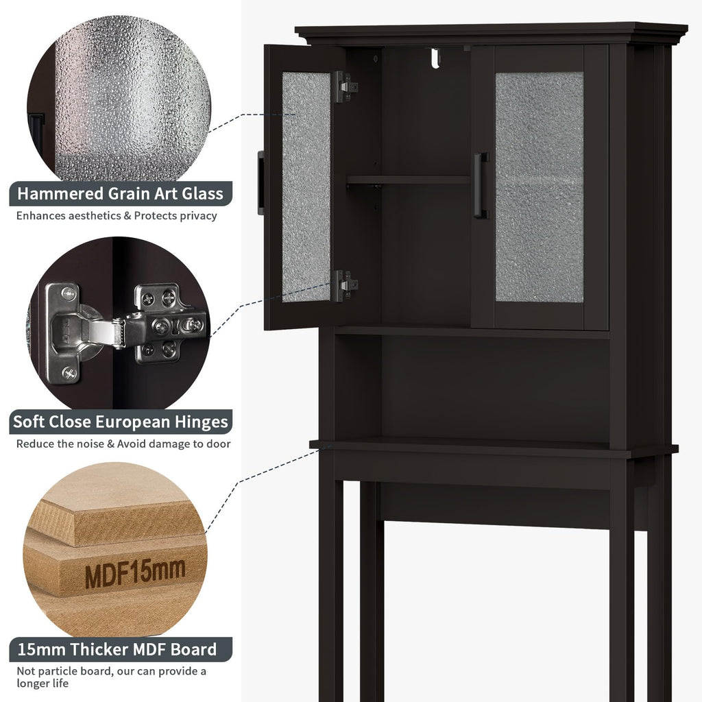 Over Toilet Storage Cabinet with Glass Doors and Adjustable Shelf X9058