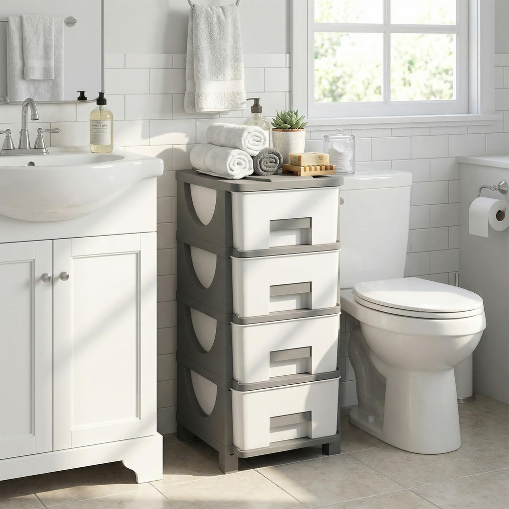 White Grey 4 Drawer Plastic Storage Tower W529