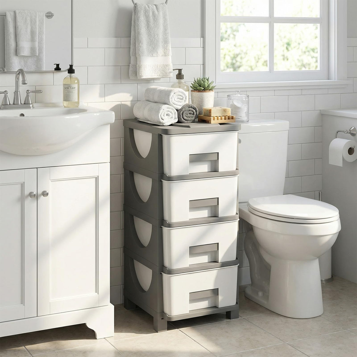 White Grey 4 Drawer Plastic Storage Tower W529