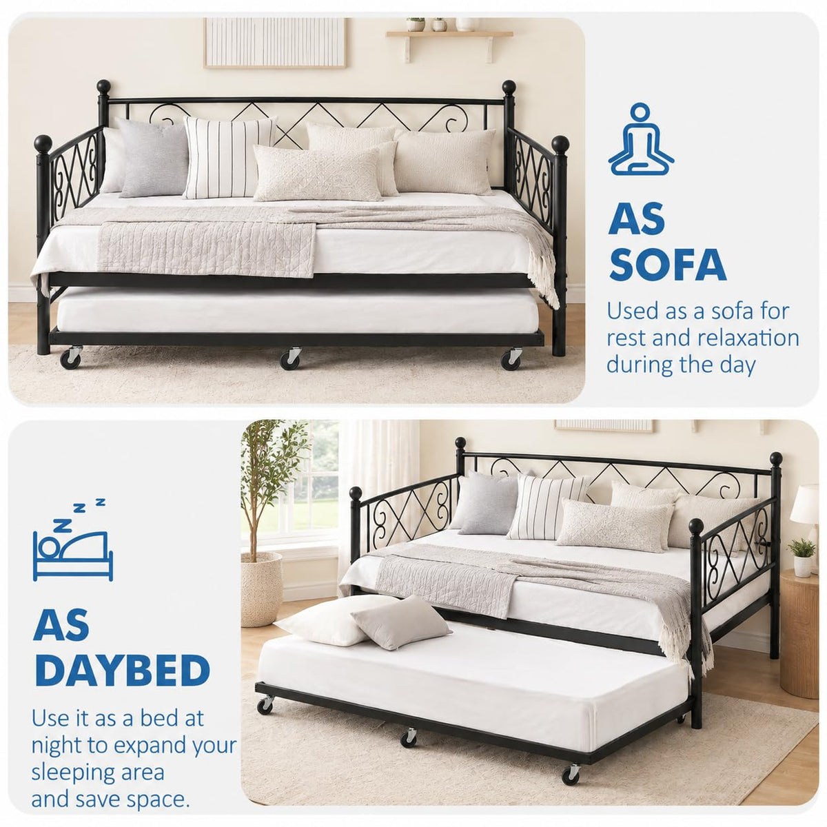 Twin Daybed with Trundle and Heart-Shaped Headboard B6232