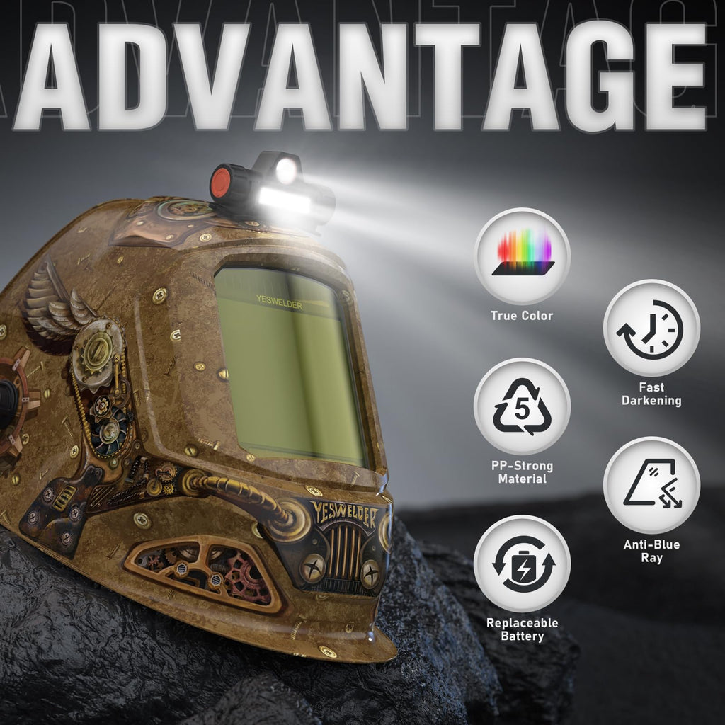 Auto-Darkening Welding Helmet with USB LED Work Light U679