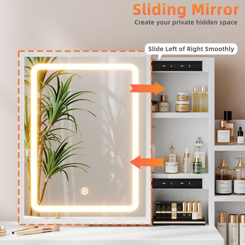 White Makeup Vanity Desk with Sliding Mirror & 4 Drawers R24225