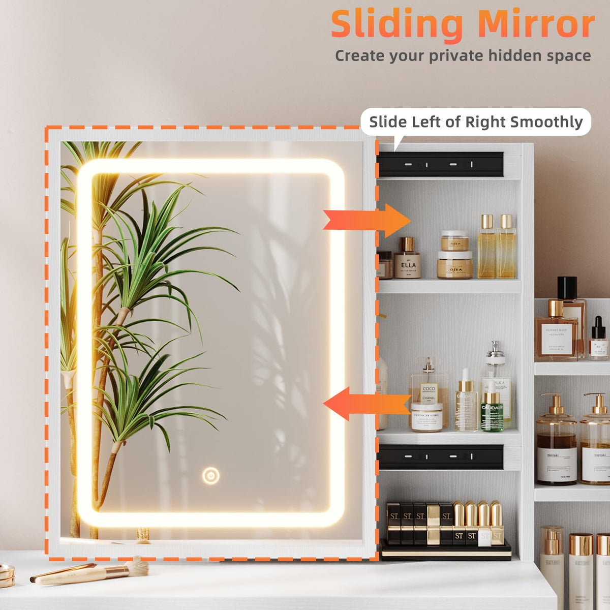 White Makeup Vanity Desk with Sliding Mirror & 4 Drawers R24225