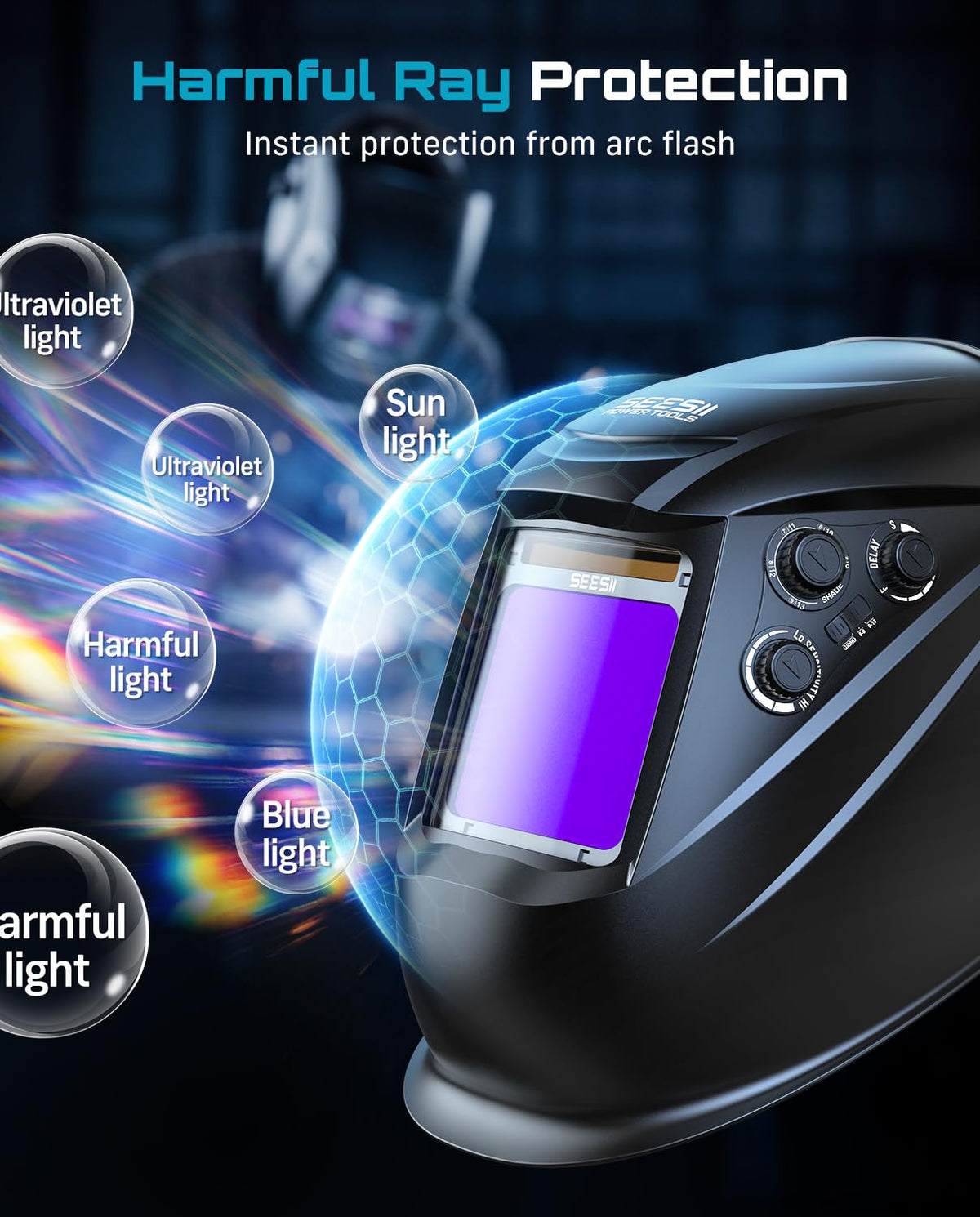 Large View Auto Darkening Welding Helmet with Welding Gloves T434
