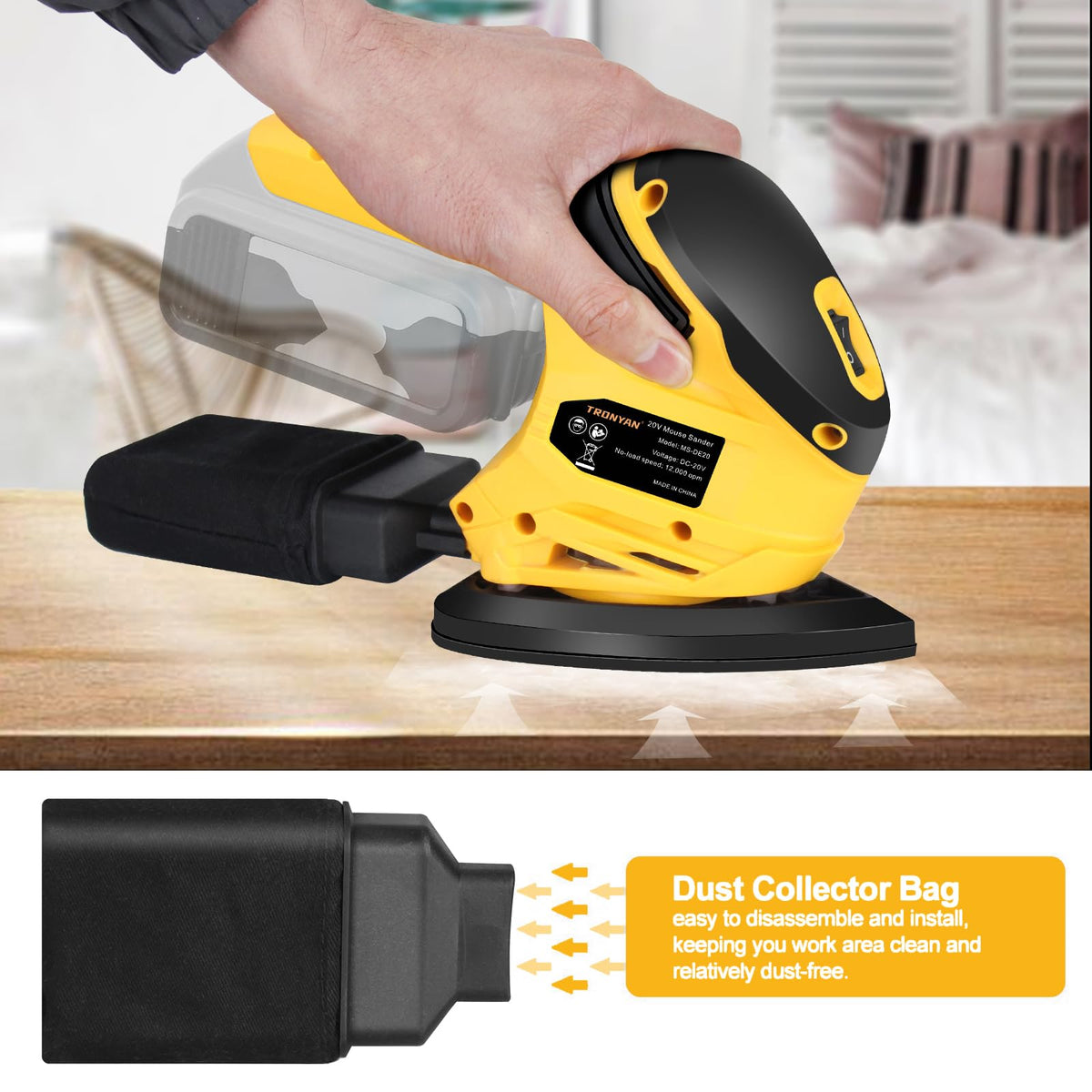 Cordless Detail Sander, 12,000 OPM, 10Pcs Sandpapers, Dust Bag L130