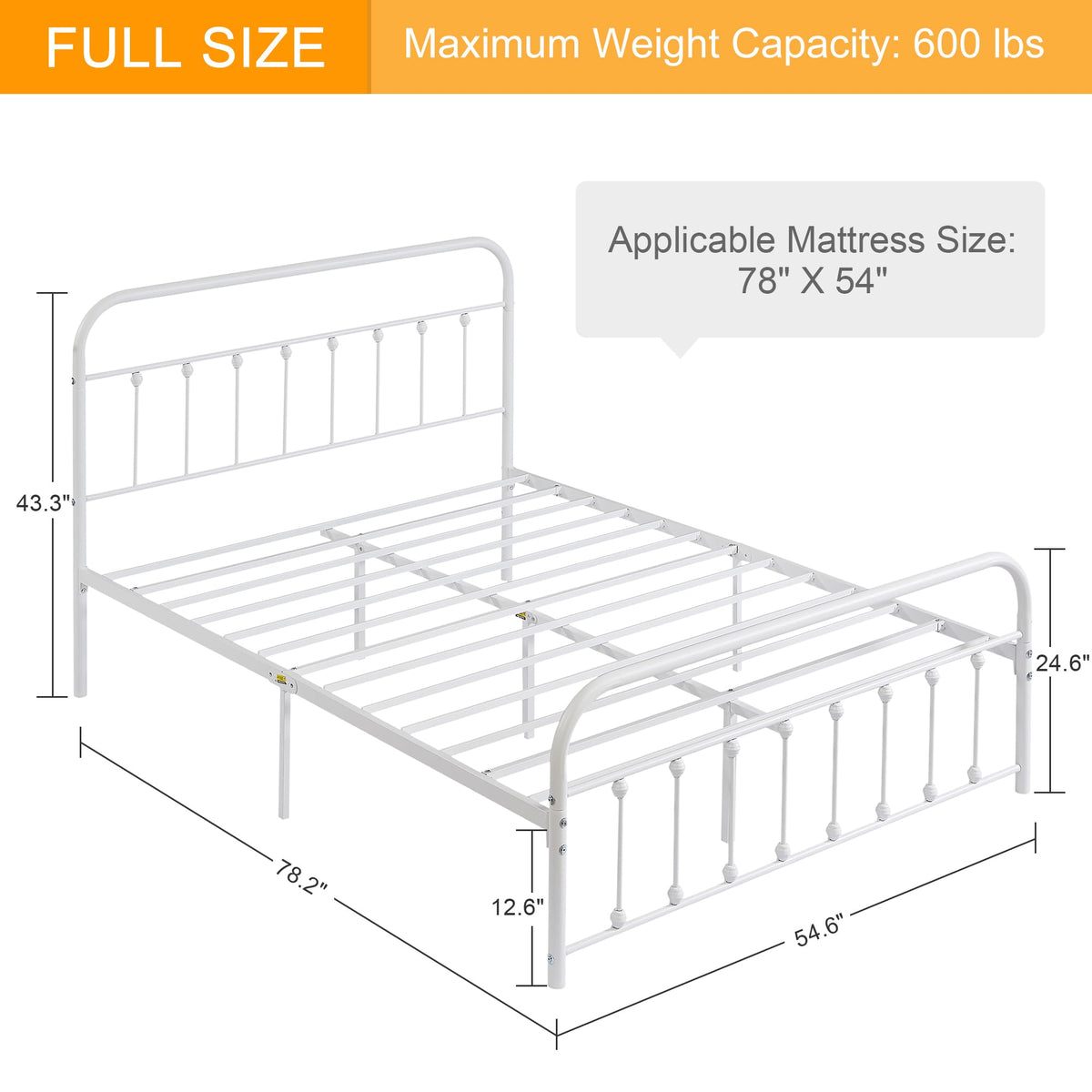 Full Size White Metal Bed Frame with Headboard O198242