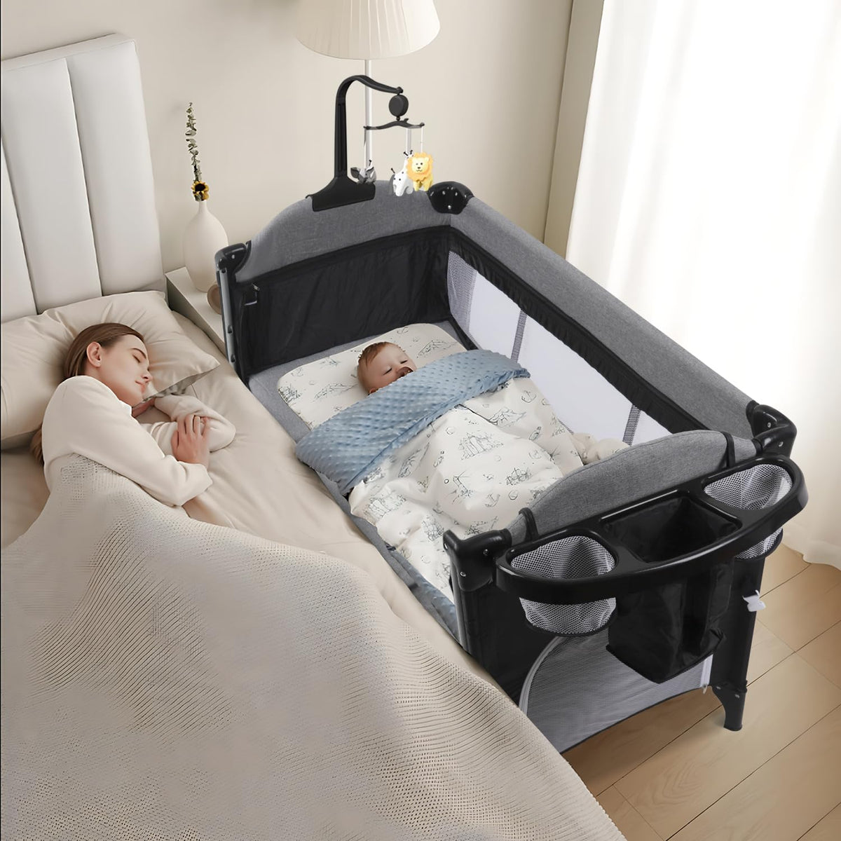 Baby Bedside Crib, Pack and Play, Portable Playard H40466