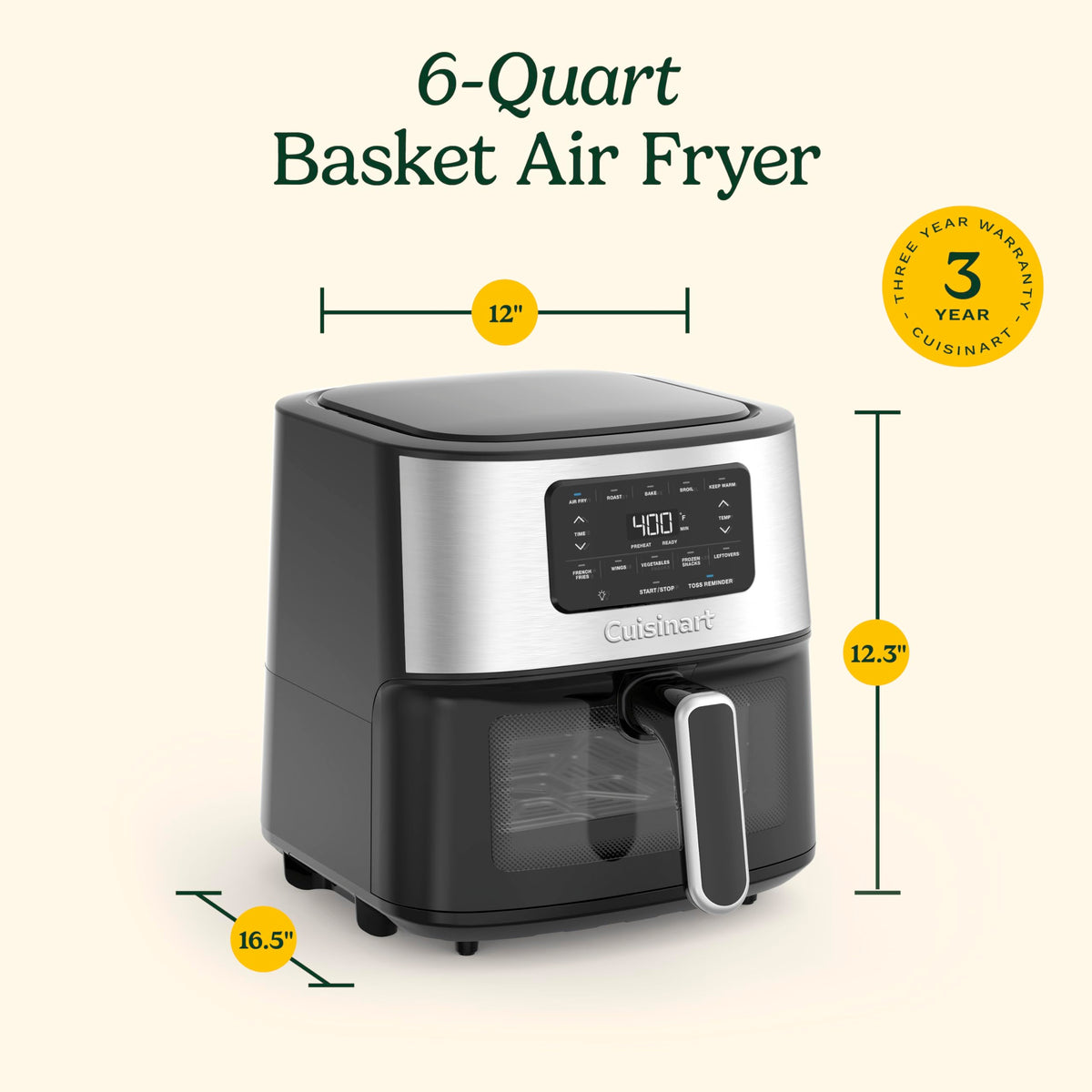6-Quart Air Fryer with 5 Cooking Functions, Stainless Steel & Black L78831