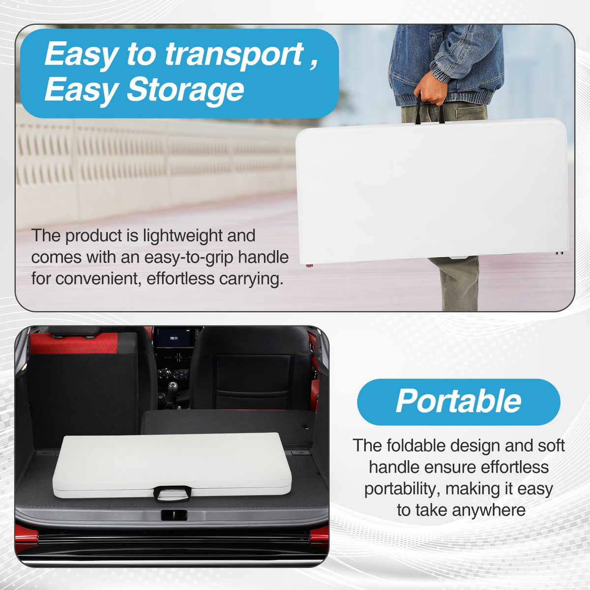 34" White Portable Plastic Folding Table E556908