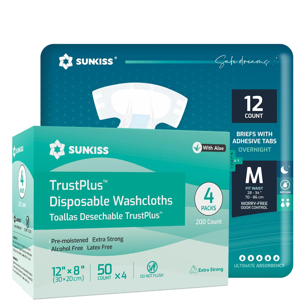 Adult Diapers Medium 12 Count & Wet Wipes 200 Count T65473