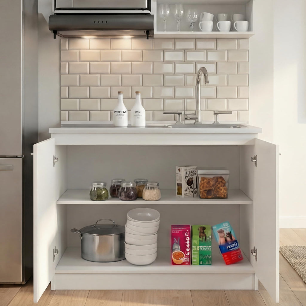 White 39 in Kitchen Sink Cabinet with Stainless Steel Top Y45143