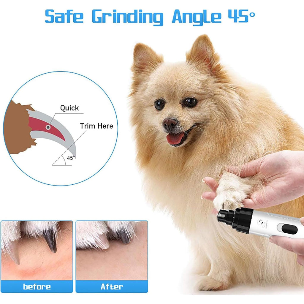 Electric Dog Nail Grinder & Trimmer Rechargeable Quiet Low Vibration Pet Grooming Tool with LED Light 2Pcs T433