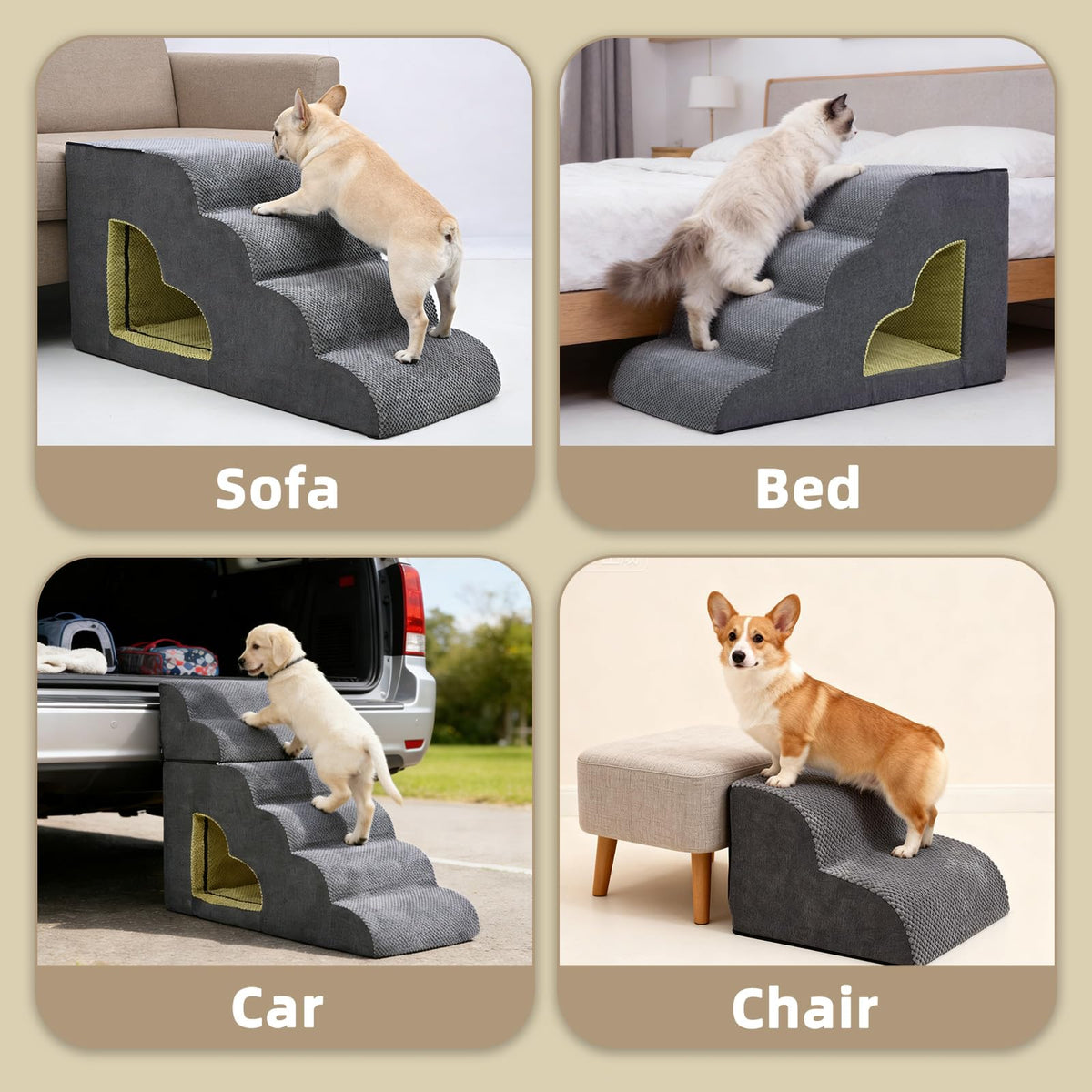 6 Step Non-Slip Grey Dog Stairs F345915